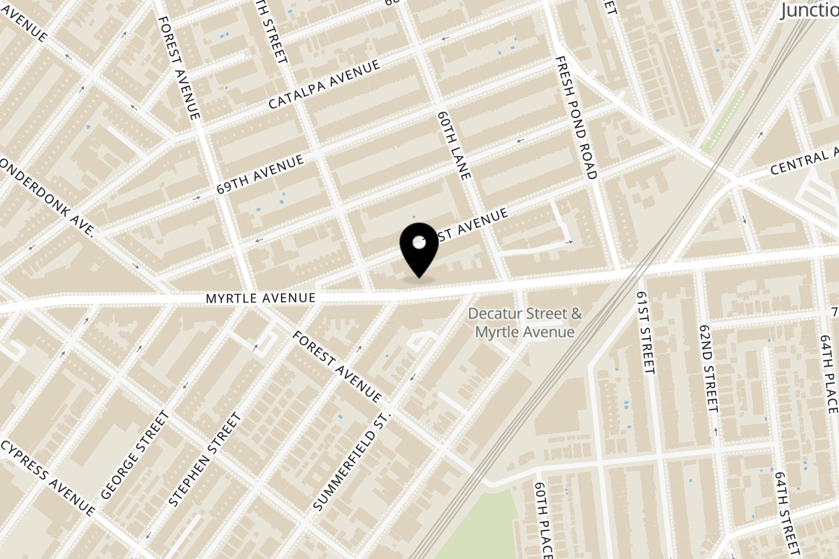 Map showing the location of Yoyo Chicken Ridgewood on 60-19 Myrtle Avenue in Ridgewood