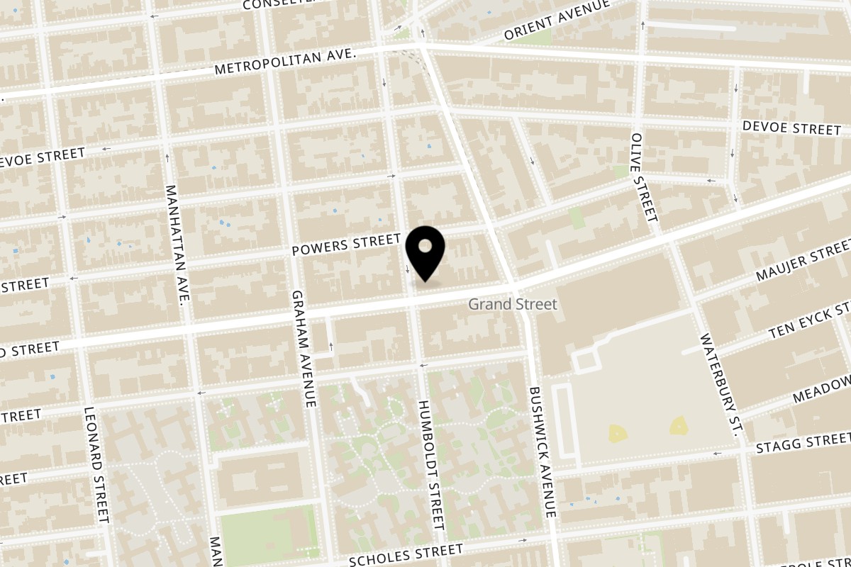 Map showing the location of Yoyo Chicken Grand St. on 775 Grand St in Brooklyn