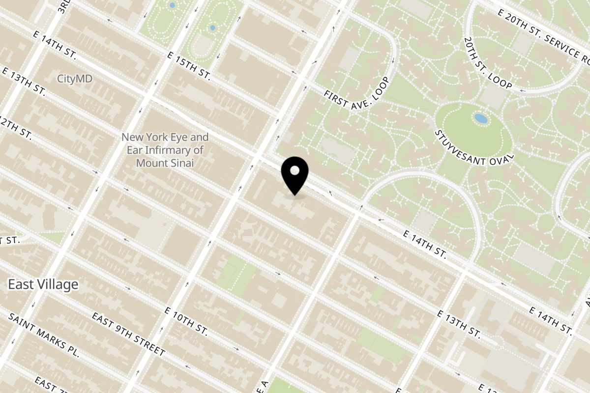 Map showing the location of Yoyo Chicken East Village on 418 E 14th St in New York