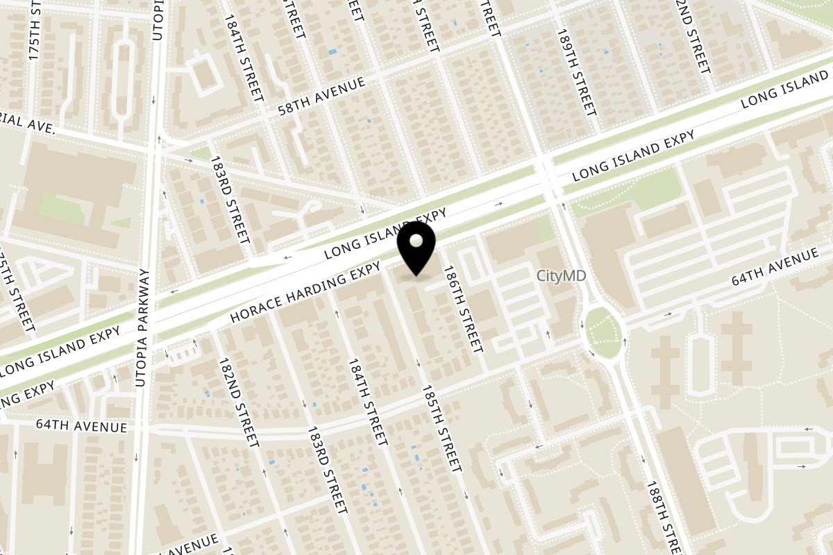 Map showing the location of Yoyo Chicken Fresh Meadows on 185-16 Horace Harding Expy in Fresh Meadows