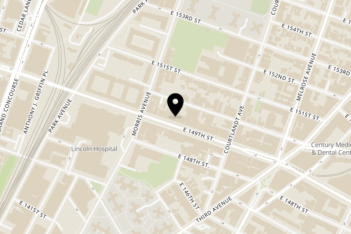 Map showing the location of Yoyo Chicken Bronx on 295 E 149th St in Bronx